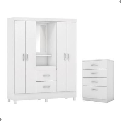 Conjunto Guarda Roupa Casal e Comoda Ravenna 4 Portas 2 Gavetas Branco MDP