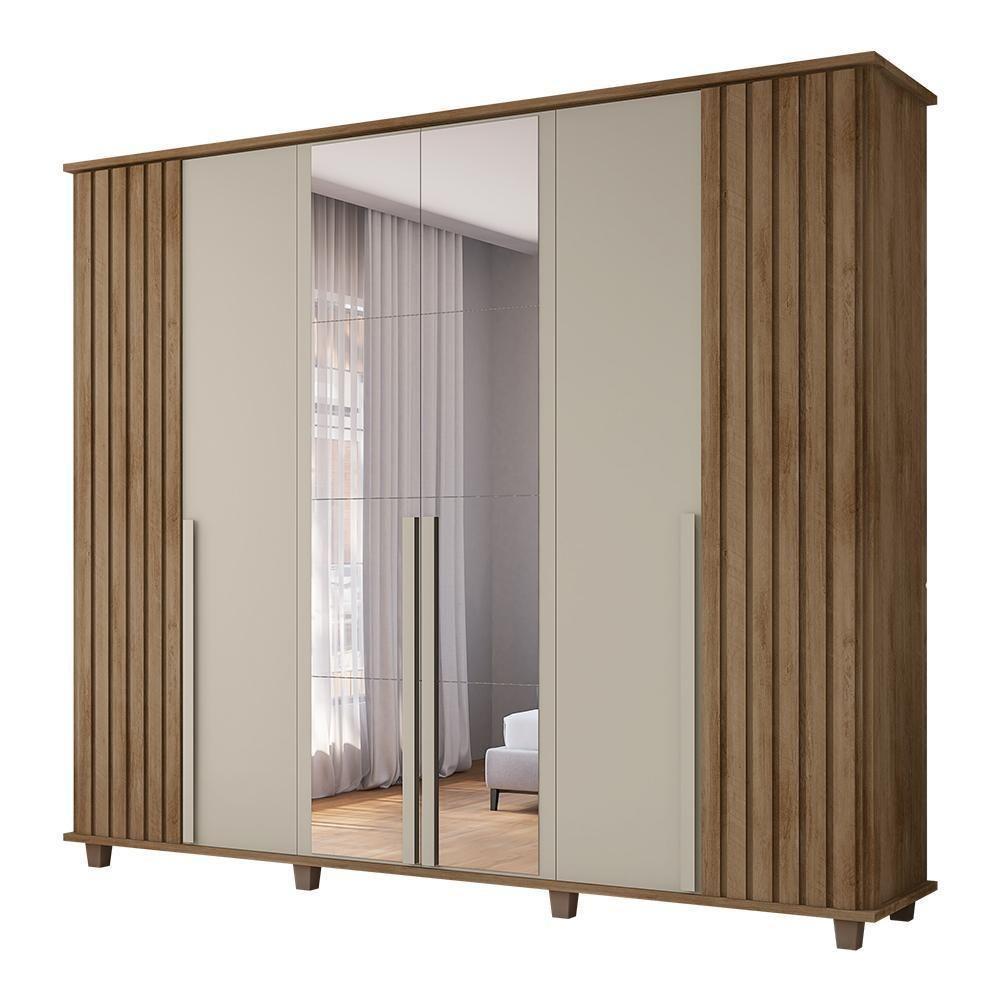 Roupeiro 6 Portas Potenza Cinamomo Off White Com Espelho - 3