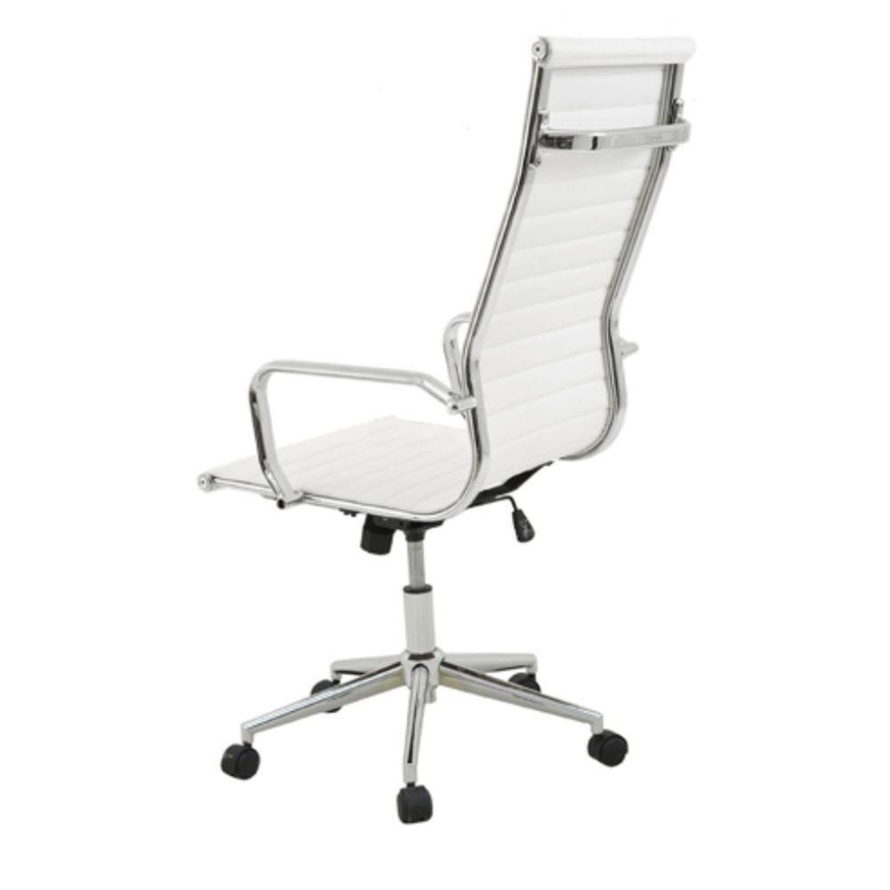 Cadeira Giratória Alta Office Sevilha Esteirinha Rivatti Poliuretano Pu Branco Base Rodízio Cromado - 3