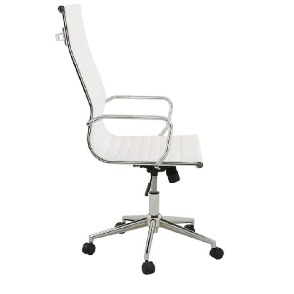 Cadeira Giratória Alta Office Sevilha Esteirinha Rivatti Poliuretano Pu Branco Base Rodízio Cromado - 4