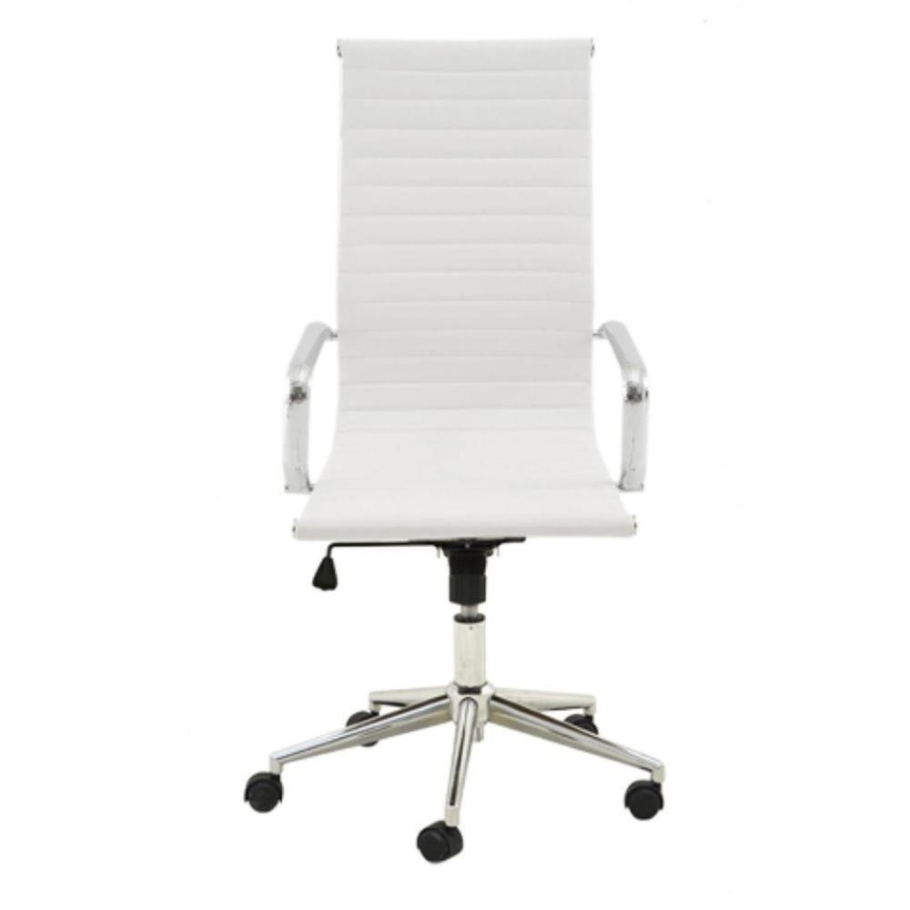 Cadeira Giratória Alta Office Sevilha Esteirinha Rivatti Poliuretano Pu Branco Base Rodízio Cromado - 5