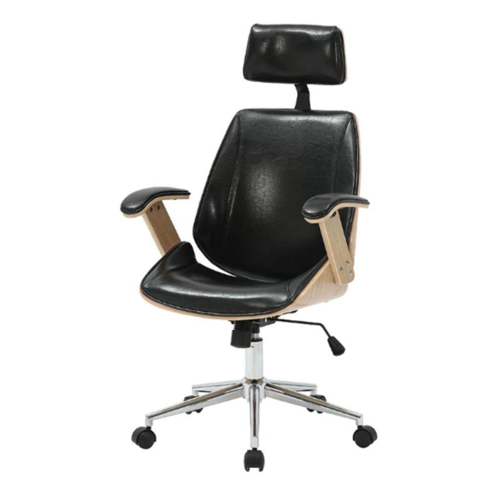 Cadeira Giratória Presidente Office Lisboa Rivatti Madeira Natural Revest Pu Preto Base Aço Cromado - 1