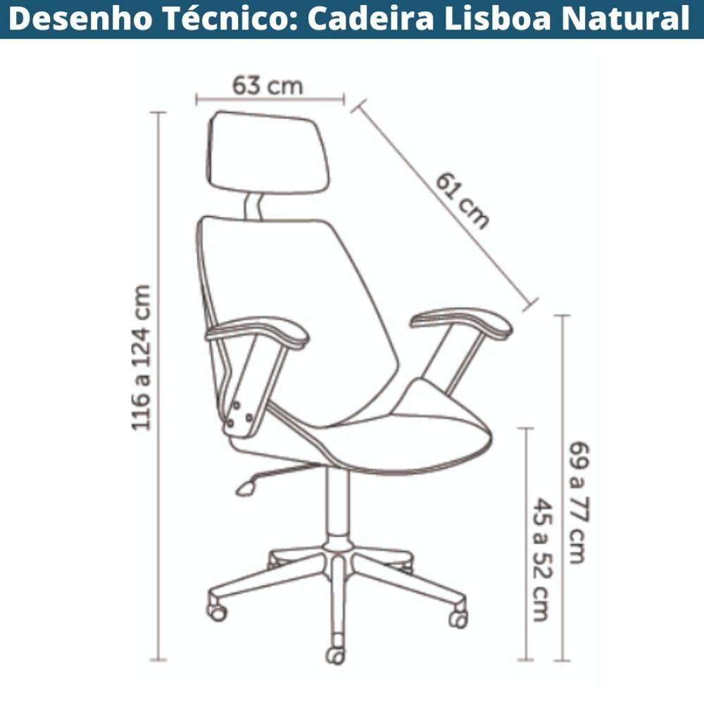 Cadeira Giratória Presidente Office Lisboa Rivatti Madeira Natural Revest Pu Preto Base Aço Cromado - 2