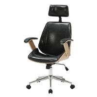 Cadeira Giratória Presidente Office Lisboa Rivatti Madeira Natural Revest Pu Preto Base Aço Cromado - 1