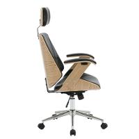 Cadeira Giratória Presidente Office Lisboa Rivatti Madeira Natural Revest Pu Preto Base Aço Cromado