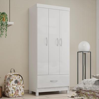 Guarda Roupa Solteiro Jones 3 Portas de Abrir 1 Gaveta Branco MDP