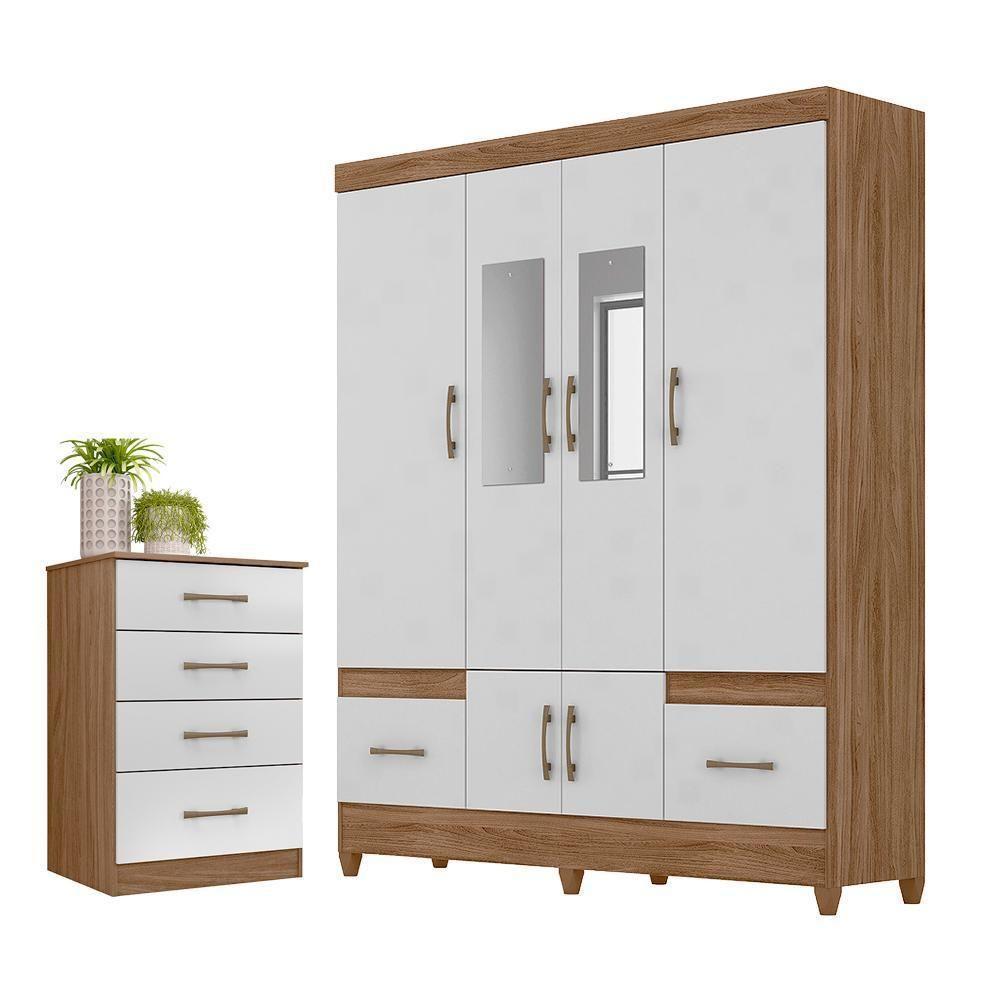 Conjunto Guarda Roupa Com Espelho E Cômoda Gokyo Naturale Branco - 1