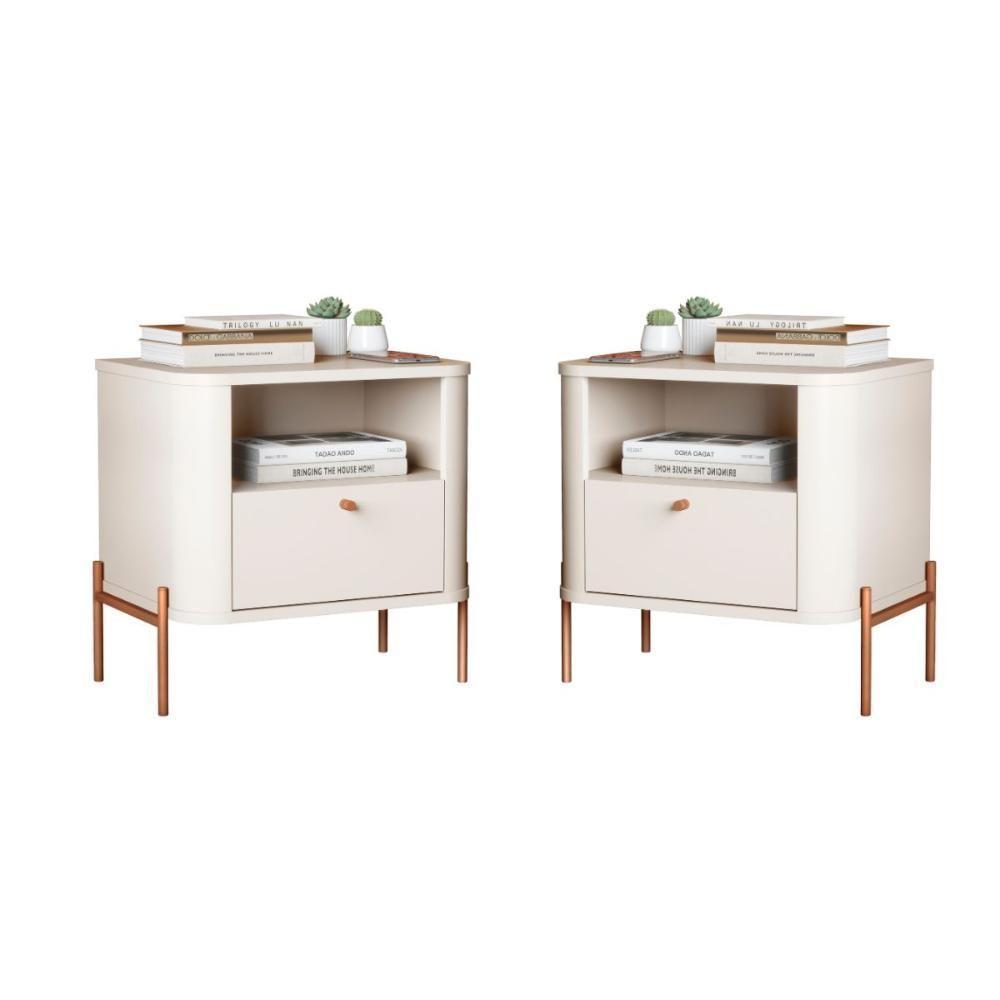 Conjunto Mesa De Cabeceira Malta Off White Bronze - 1