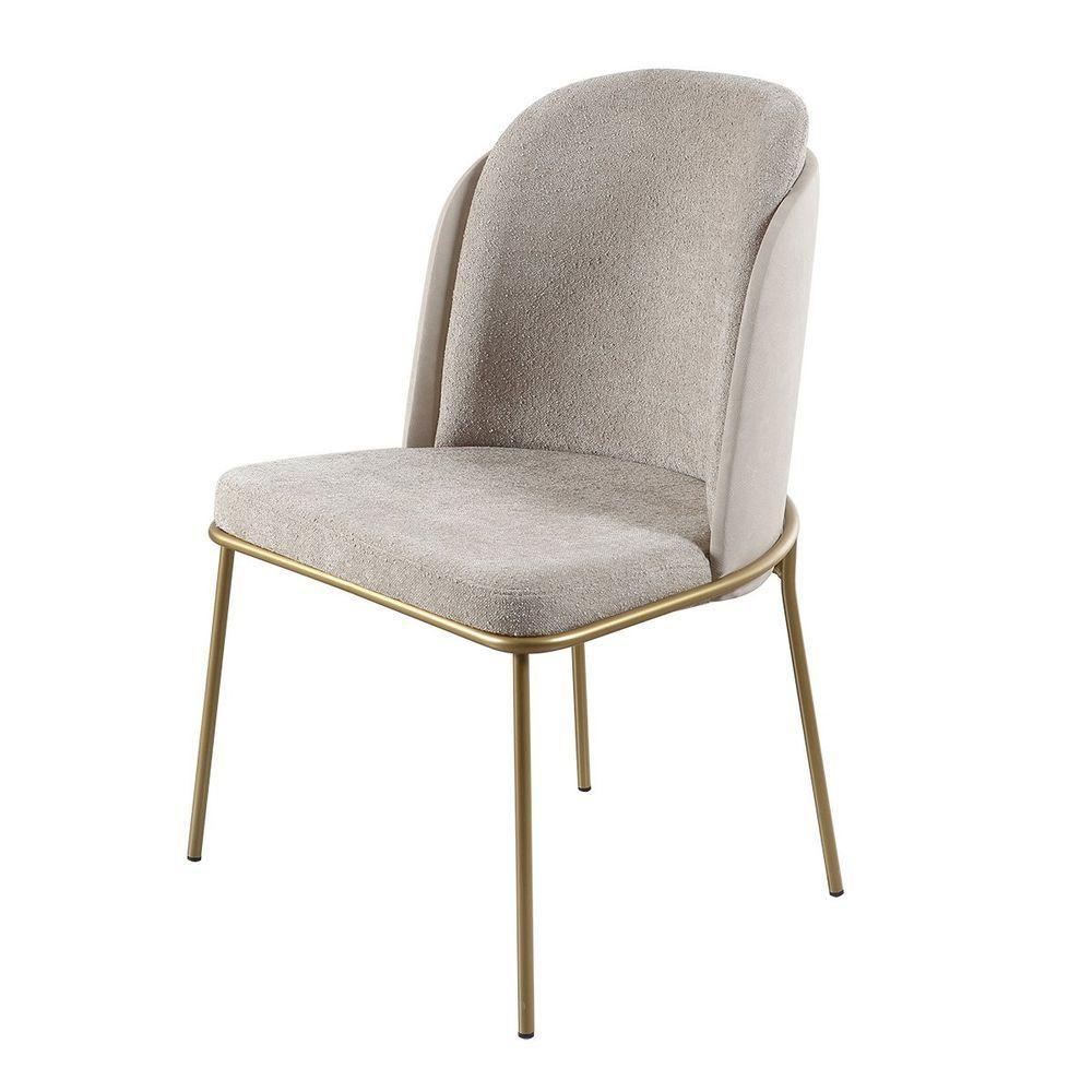 Cadeira Estofada Com Encosto Curvo E Base Em Aço Carbono – Luna Exclusiva Linho Lincoln Bege - Dourado Automotivo - 3