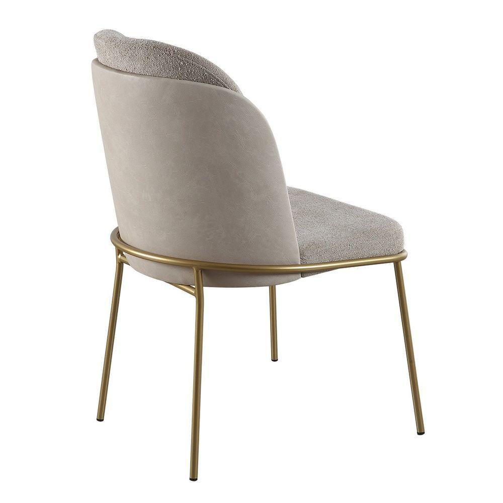 Cadeira Estofada Com Encosto Curvo E Base Em Aço Carbono – Luna Exclusiva Linho Lincoln Bege - Dourado Automotivo - 4