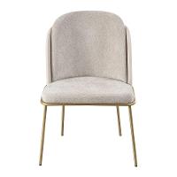 Cadeira Estofada Com Encosto Curvo E Base Em Aço Carbono – Luna Exclusiva Linho Lincoln Bege - Dourado Automotivo - 2