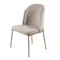 Cadeira Estofada Com Encosto Curvo E Base Em Aço Carbono – Luna Exclusiva Linho Lincoln Bege - Dourado Automotivo - 3