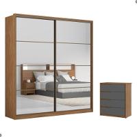 Conjunto Quarto Guarda Roupa Com 2 Espelhos E Comoda Napolis Amendola Grafito - 1