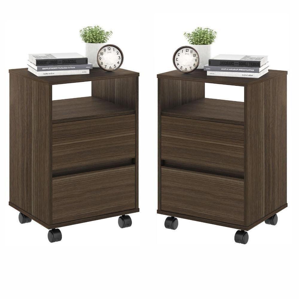 Conjunto Mesa De Cabeceira Com Rodízios Nadi Marrom - 1