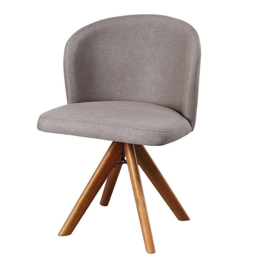 Cadeira Giratória Com Assento Estofado E Base Em Madeira Maciça – Antonela Exclusiva Linho Cacau - Castanho - 4