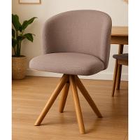 Cadeira Giratória Com Assento Estofado E Base Em Madeira Maciça – Antonela Exclusiva Linho Cacau - Castanho - 1