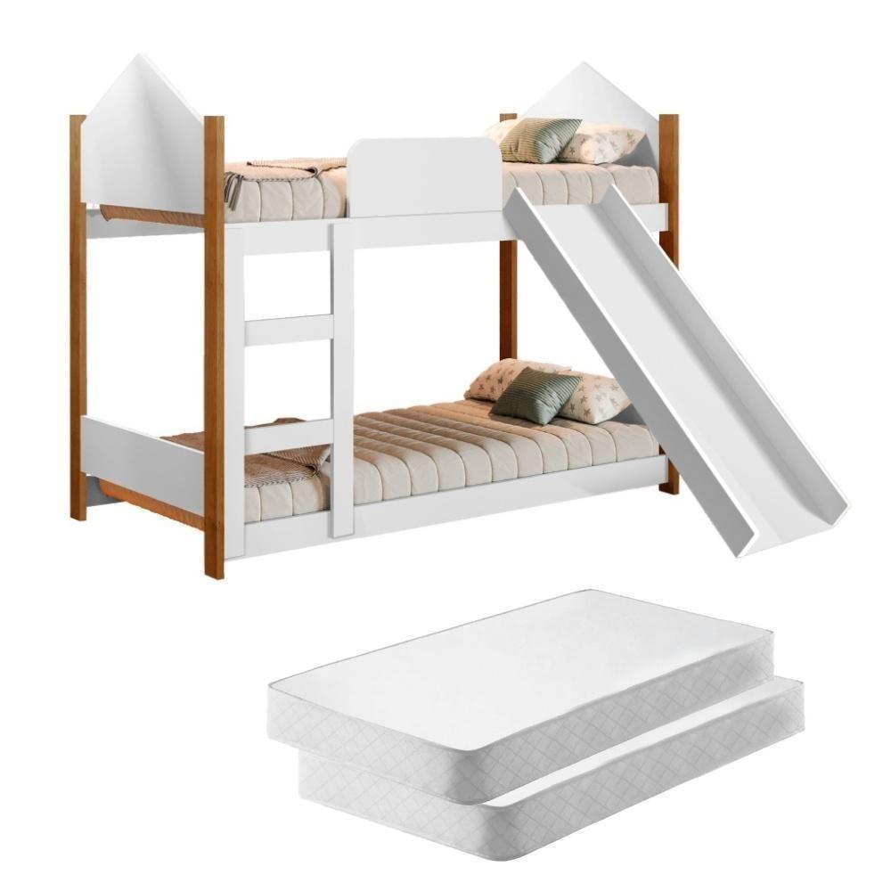Beliche Infantil Casinha Alice Branco Com Escorregador E Colchões - 1