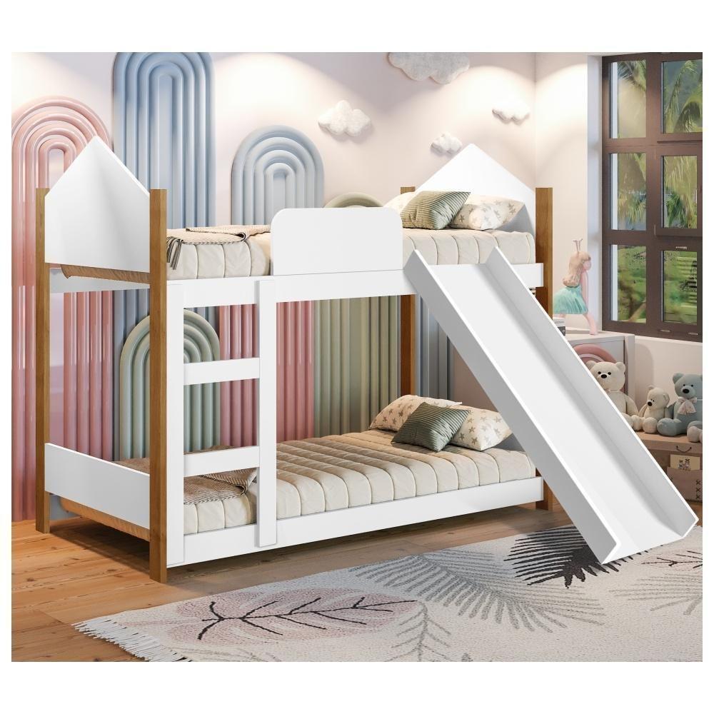 Beliche Infantil Casinha Alice Branco Com Escorregador E Colchões - 2