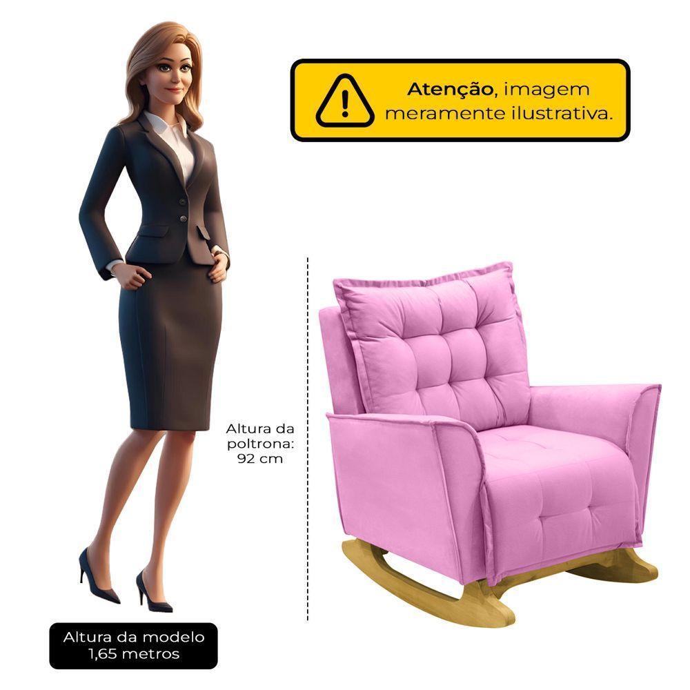Poltrona Amamentação De Balanço Helena + Puff Veludo Quarto Rosa - 2