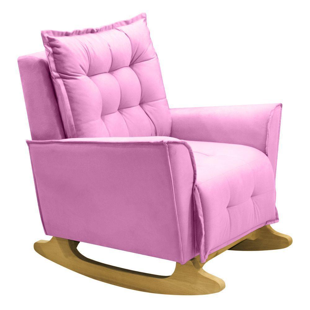 Poltrona Amamentação De Balanço Helena + Puff Veludo Quarto Rosa - 7