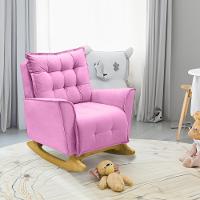 Poltrona Amamentação De Balanço Helena + Puff Veludo Quarto Rosa - 5