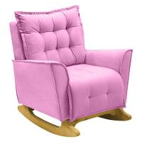 Poltrona Amamentação De Balanço Helena + Puff Veludo Quarto Rosa - 6