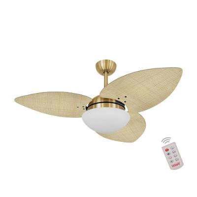 Ventilador De Teto Dormamu Dourado 3 Pás Palmae Natural 220V Com Controle