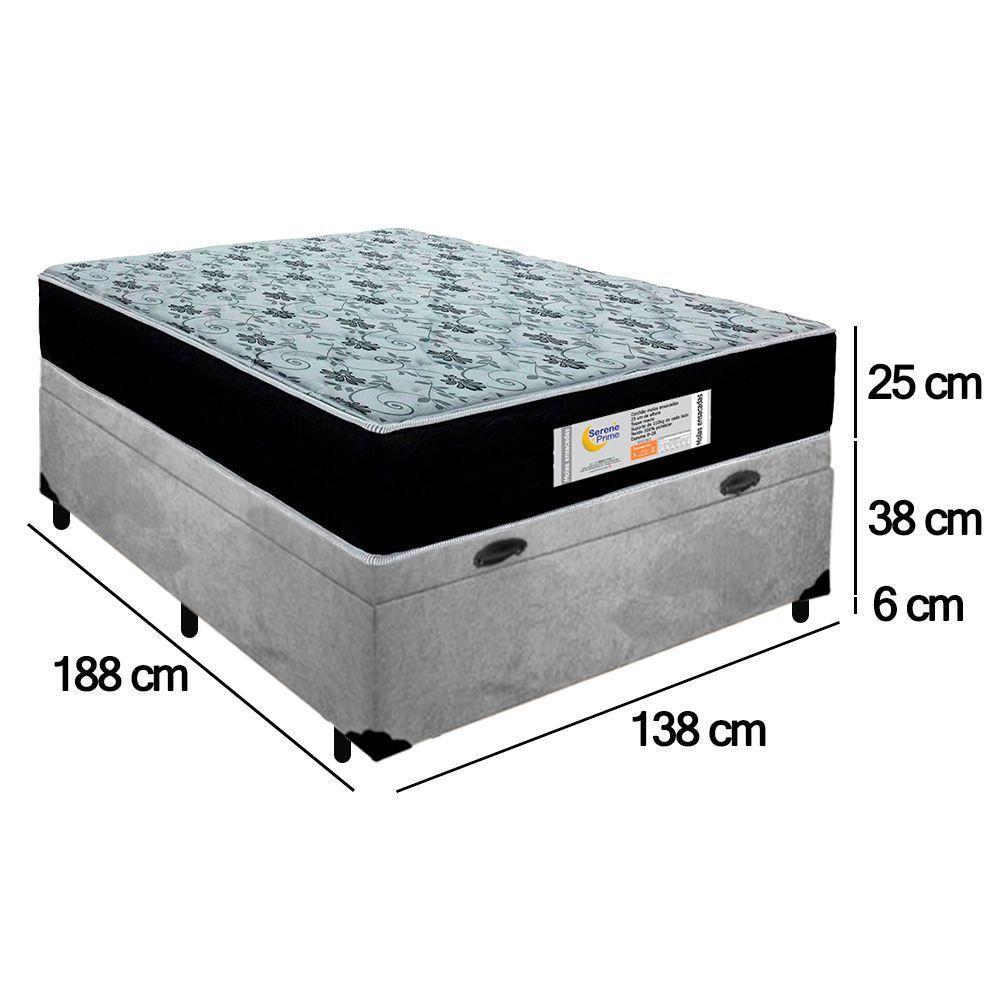 Cama Box Baú Casal Suede + Colchão Molas Ensacadas Sereneprime Sonnolux 138cm Cinza - Suporta Até 110kg Por Pessoa - 3