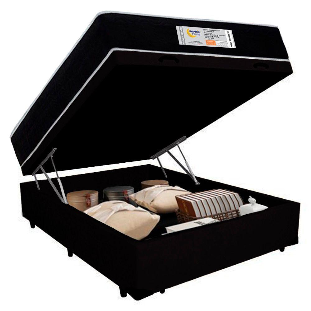 Cama Box Baú Casal Suede + Colchão Molas Ensacadas Sereneprime Sonnolux 138x188x69 Cor:preto - 6