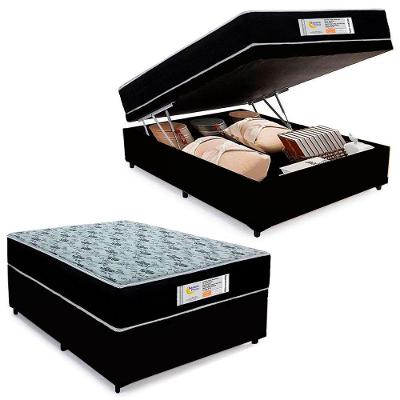 Cama Box Baú Casal Sintético + Colchão Molas Ensacadas Sereneprime Sonnolux 138x188x69 Cor:preto