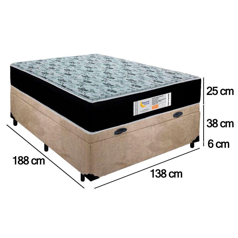 Cama Box Baú Casal Suede + Colchão Molas Ensacadas Sereneprime Sonnolux 138x188x69 Cor:bege - 4