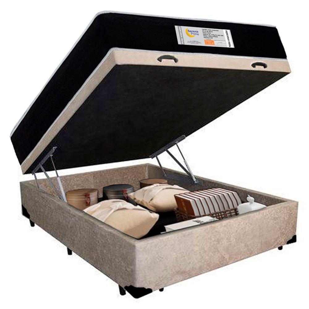 Cama Box Baú Casal Suede + Colchão Molas Ensacadas Sereneprime Sonnolux 138x188x69 Cor:bege - 6
