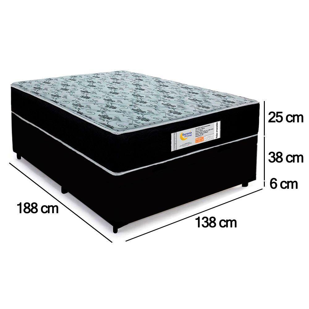 Cama Box Baú Casal Sintético + Colchão Molas Ensacadas Sereneprime Sonnolux 138cm Preto - Suporta Até 110kg Por Pessoa - 4