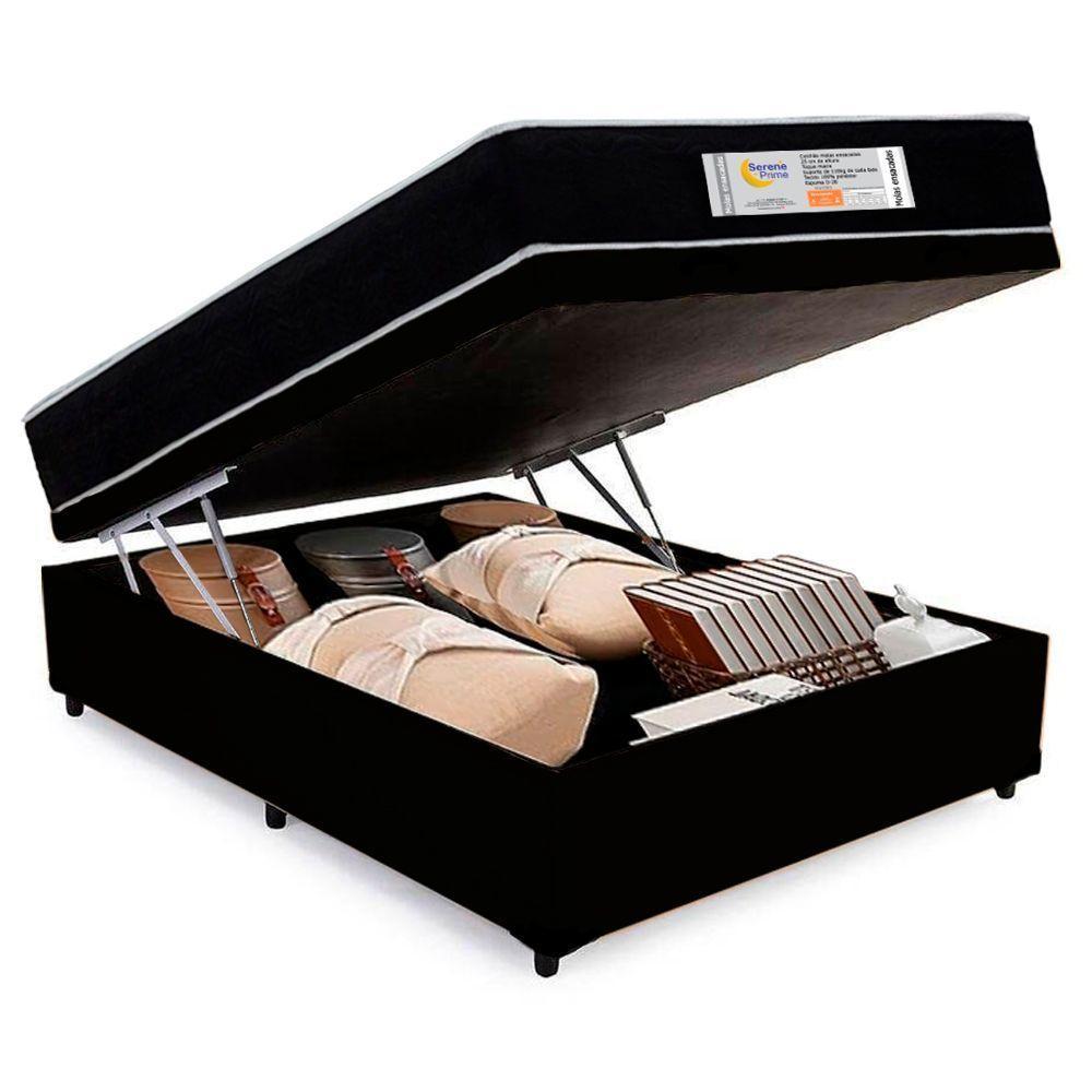 Cama Box Baú Casal Sintético + Colchão Molas Ensacadas Sereneprime Sonnolux 138cm Preto - Suporta Até 110kg Por Pessoa - 6