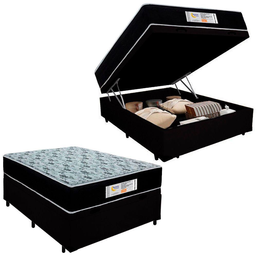 Cama Box Baú Casal Suede + Colchão Molas Ensacadas Sereneprime Sonnolux 138x188x69 Preto - 1