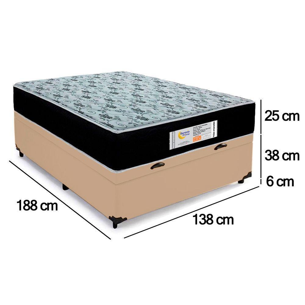 Cama Box Baú Casal Sintético + Colchão Molas Ensacadas Sereneprime Sonnolux 138x188x69 Bege - 4
