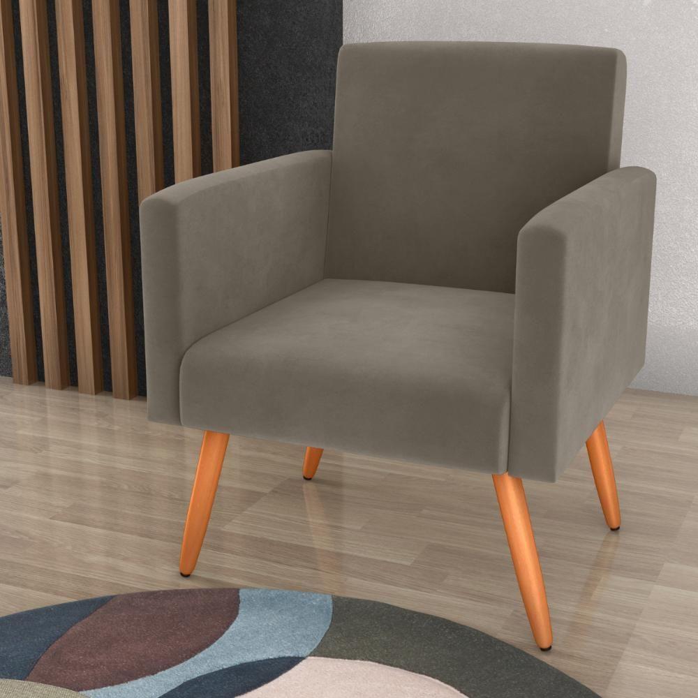 Poltrona Para Decoração Sara Veludo Cappuccino - 1