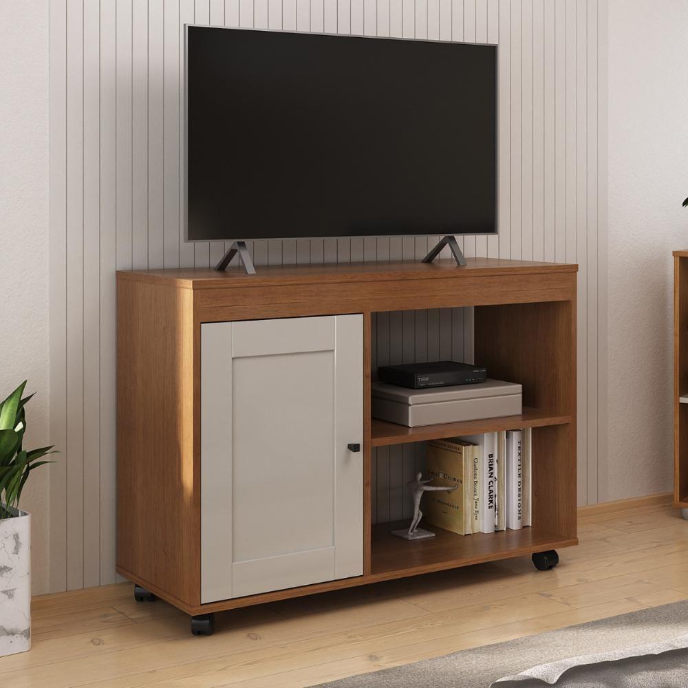 Rack Para Tvs 42' Com 4 Rodízios Guaraci Cinamomo Off White - 3