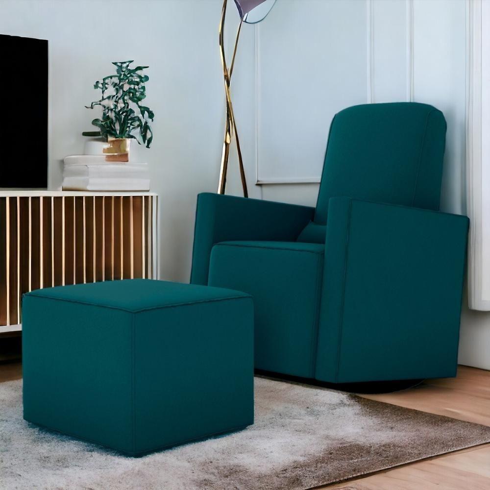 Poltrona Para Amamentação Com Puff Ana Suede Petróleo - 1