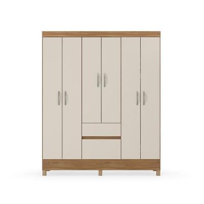 Guarda Roupa Casal Forggia 6 Portas de Bater 2 Gavetas Amêndoa Amêndola-Off-White MDP