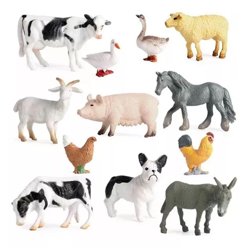Kit 10 Animais Da Fazenda Safari Zoo Pequenos De Borracha - 1