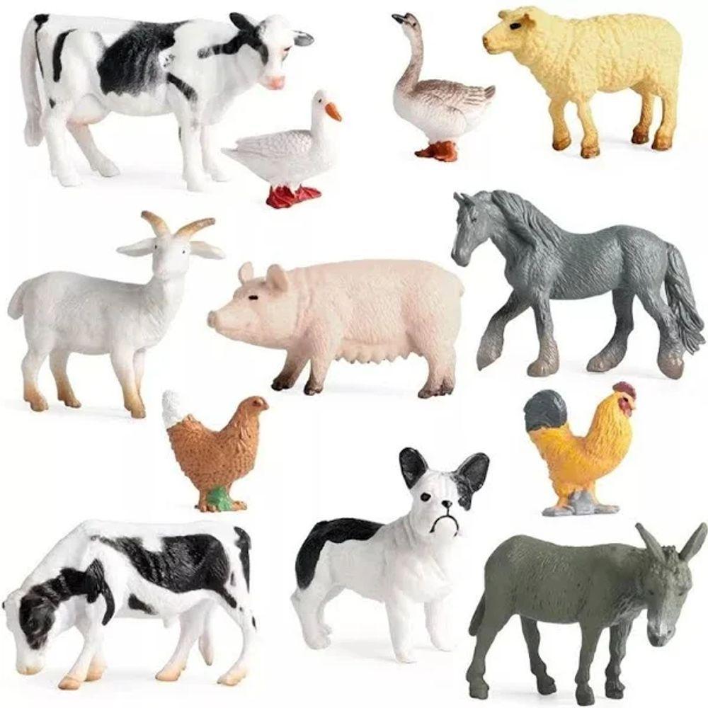 Kit 10 Animais Da Fazenda Safari Zoo Pequenos De Borracha - 3