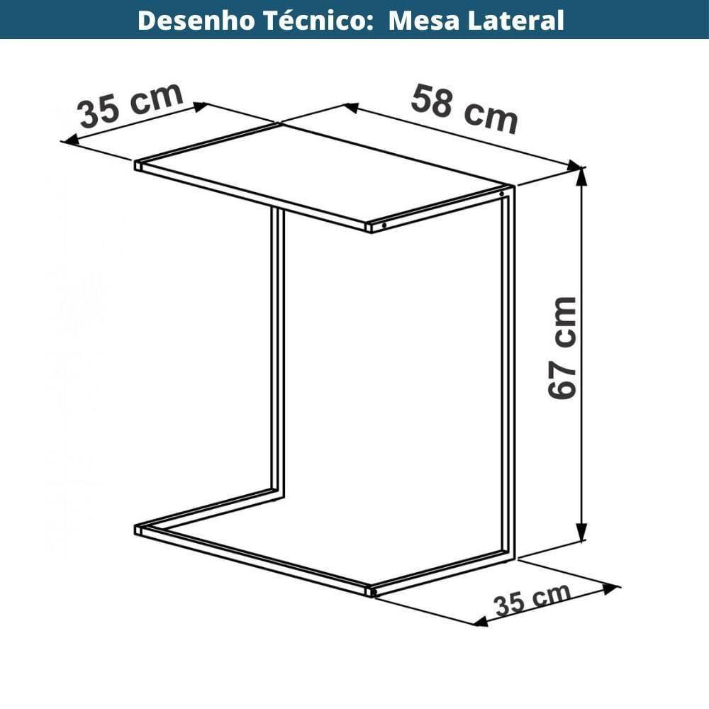 Mesa Lateral Apoio Sofá P/ Notebook Artesano 58 Cm (larg) Mdp Hanover (mel) Base Aço Carbono Dourado - 2