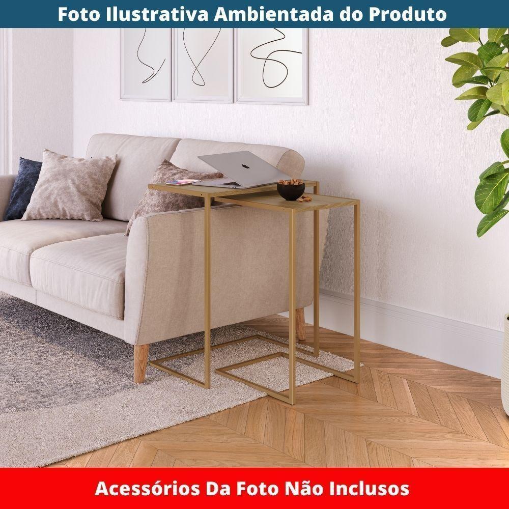 Mesa Lateral Apoio Sofá P/ Notebook Artesano 58 Cm (larg) Mdp Hanover (mel) Base Aço Carbono Dourado - 4