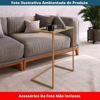 Mesa Lateral Apoio Sofá P/ Notebook Artesano 58 Cm (larg) Mdp Hanover (mel) Base Aço Carbono Dourado - 3