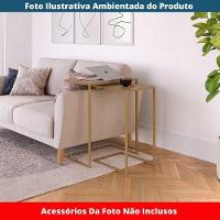 Mesa Lateral Apoio Sofá P/ Notebook Artesano 58 Cm (larg) Mdp Hanover (mel) Base Aço Carbono Dourado - 4