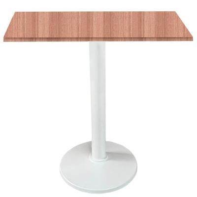 Mesa Zeta Ferro Branco 75 Cm (alt) Disco Redondo Tampo Mdp Quadrado 60 Cm Larg X 2,50 Cm Alt Noce Nat