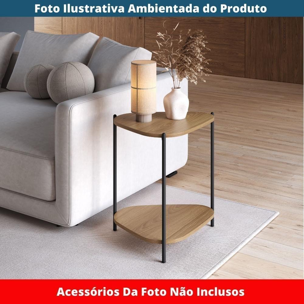 Mesa Lateral De Apoio Orgânica Artesano 45 Cm (largura) Em Mdp Hanover (mel) E Pés Em Aço Preto - 4