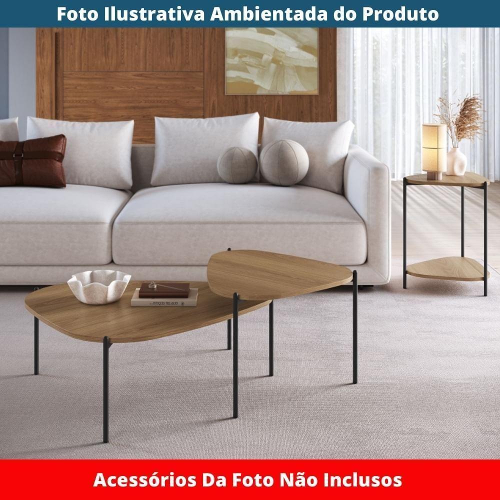 Mesa Lateral De Apoio Orgânica Artesano 45 Cm (largura) Em Mdp Hanover (mel) E Pés Em Aço Preto - 5