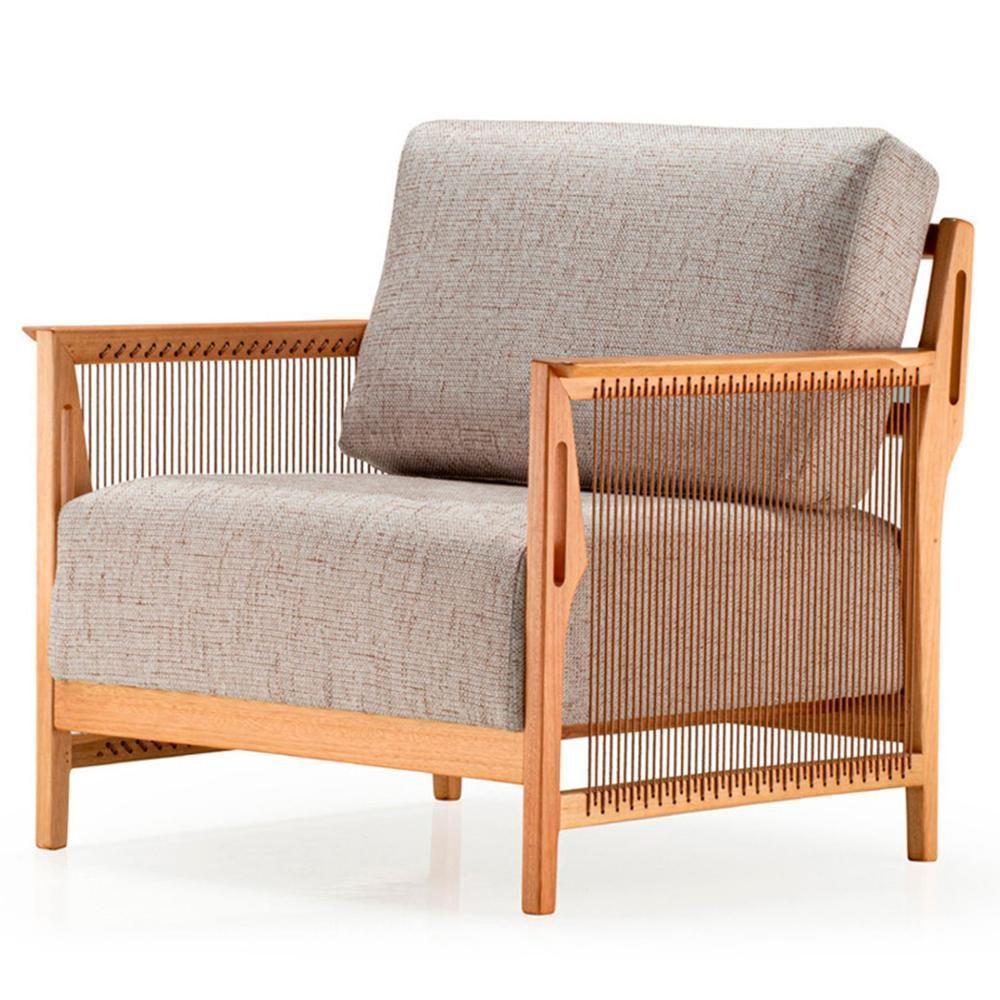 Poltrona Com Braços Los Ozki Madeira Eucalipto Cedro Tecido 430c Corda Redonda Canela - 1